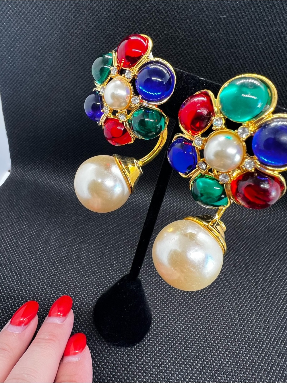 Multicolor Gem Cluster Drop Earrings Vintage 80-90’ New old Stock